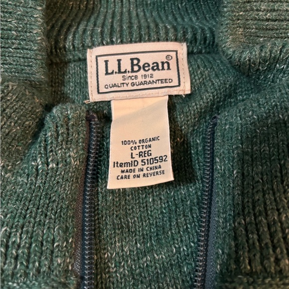 LL Bean 1/4 zip cotton sweater. Heathered green. Size Large. EUC - Picture 2 of 3